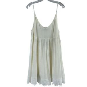Lulu's Cream Crochet-Hem Spaghetti Strap Sundress